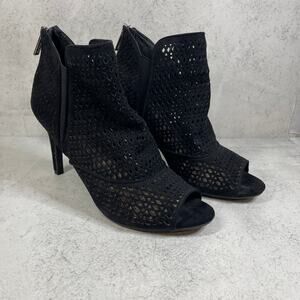 Unisa Womens Black Open Toe Back Zip Casual Heeled Ankle Booties Size 9